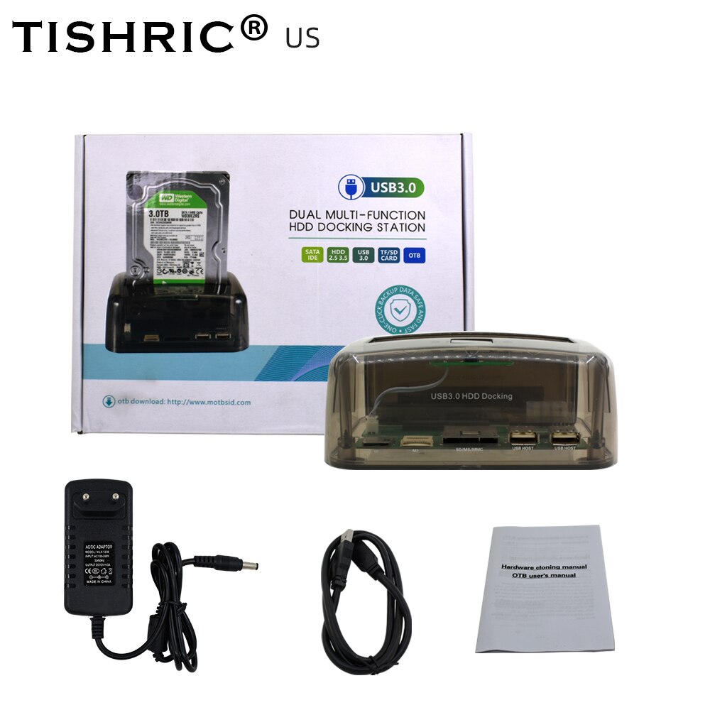 TISHRIC IDE/SATA Multifunctional Hard Disk Case 2.5&quot;/3.5&quot; IDE SATA Hard Drive to USB 3.0 HDD Docking Station External HD Case: US