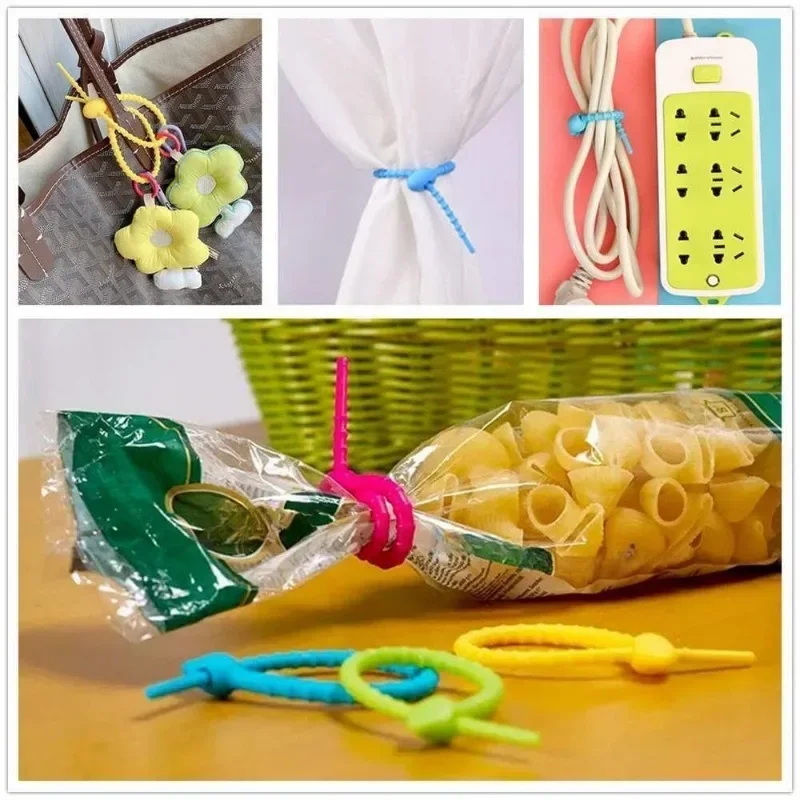 100 STKS Siliconen Herbruikbare Kabel Draad Organisator Winder Opslag Houder Tas Banden Koord Tas Clip Voedsel Saver Oortelefoon Lijn Netjes Clips