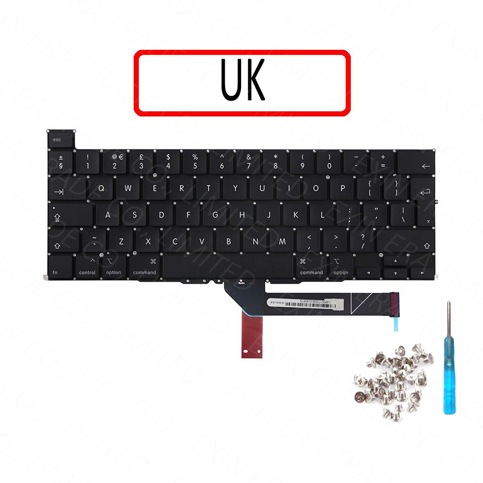 teclado A2141 EU UK US inglés FR francés ruso español alemán italiano danés para MacBook Pro Retina 16 "A2141 año: UK