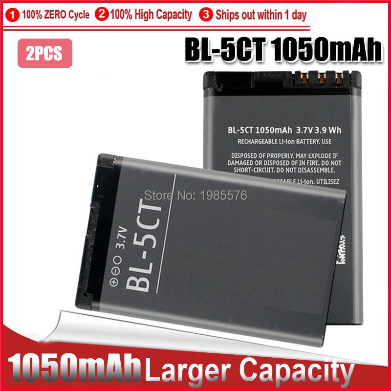 1-5pc 1050mAh Replacement Phone Battery BL-5CT BL5CT Batteries for Nokia 3720 5220 5220XM 6730 6330 6303i C5-02 BL 5CT: 2pcs