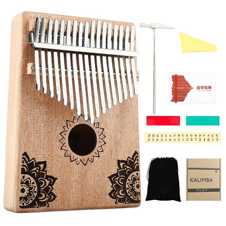 Kalimba In Legno Di Mogano Con 17 Tasti, Piano Da Pollice Portatile Con Martello Per Melodie - 6