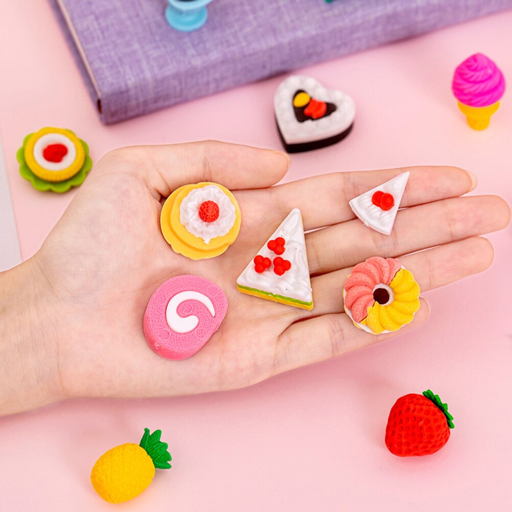 15pcs Kid Assorted Food Erasers Food Theme Erasers Cake Fruit Erasers (Random Style)