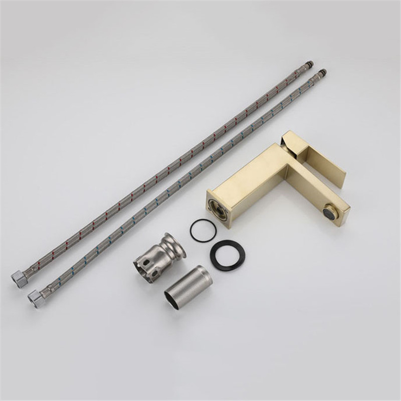 Geborsteld Goud Badkamer Kraan Enkel Gat Moderne Vanity Kraan Enkel Handvat 304 Roestvrij Staal Badkamer Wastafel Kraan