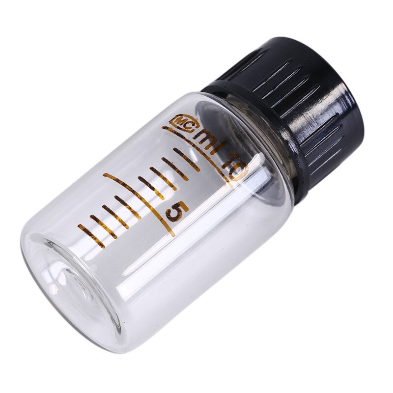 10ml de cristal redondo reactivo botella Tornillo en cubierta graduación muestra viales plástico negro tornillo tapa graduado