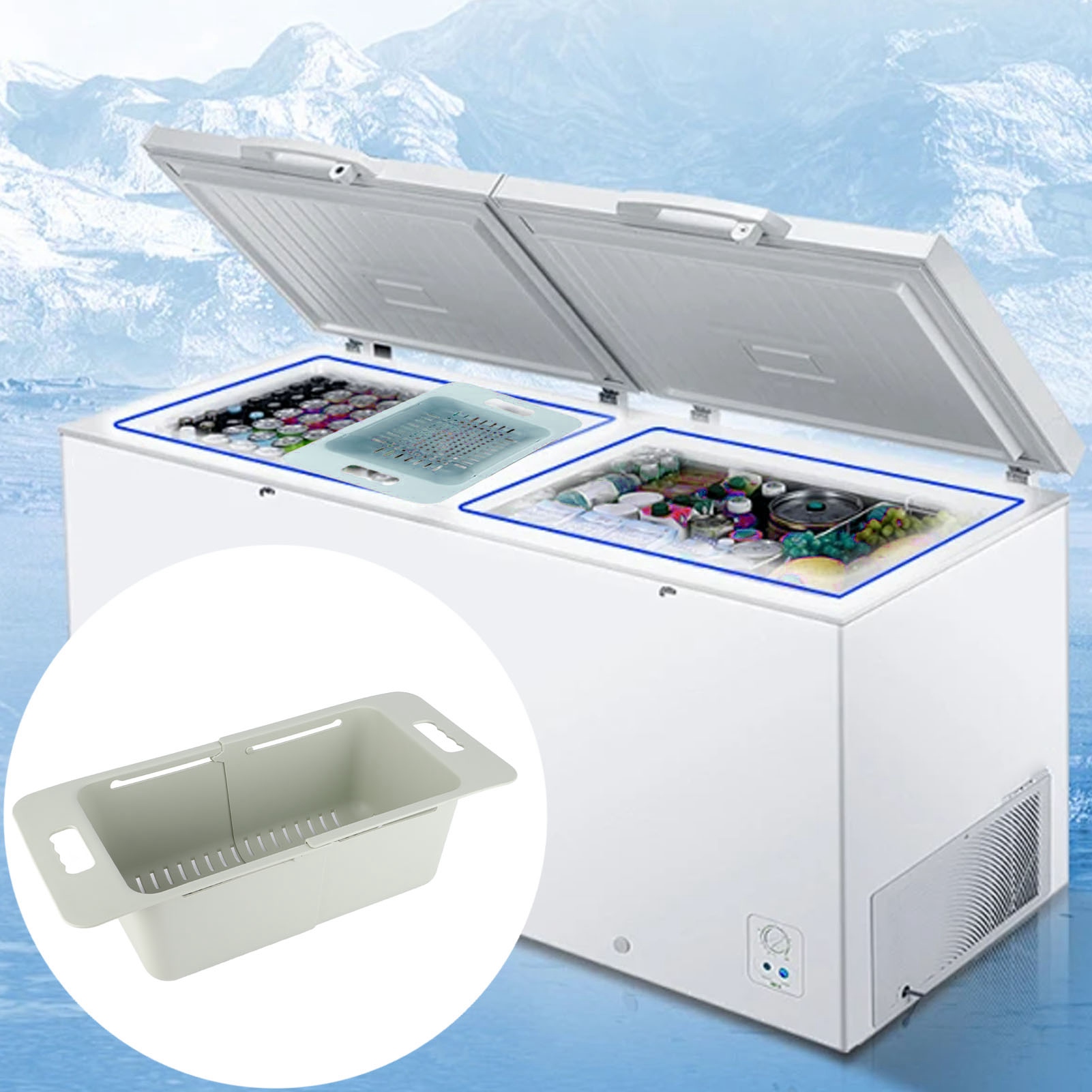 Freezer Bin Chest Freezer Basket Storage Bin Divider Expandable with Handle for Kitchen