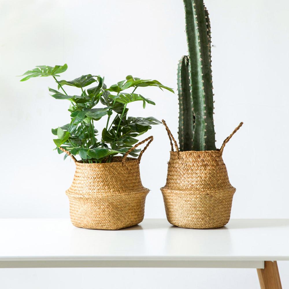Handmade Wicker Storage Basket Folding Flower Pot Planter plant pot Straw Wicker Basket Rattan Seagrass Basket decorative