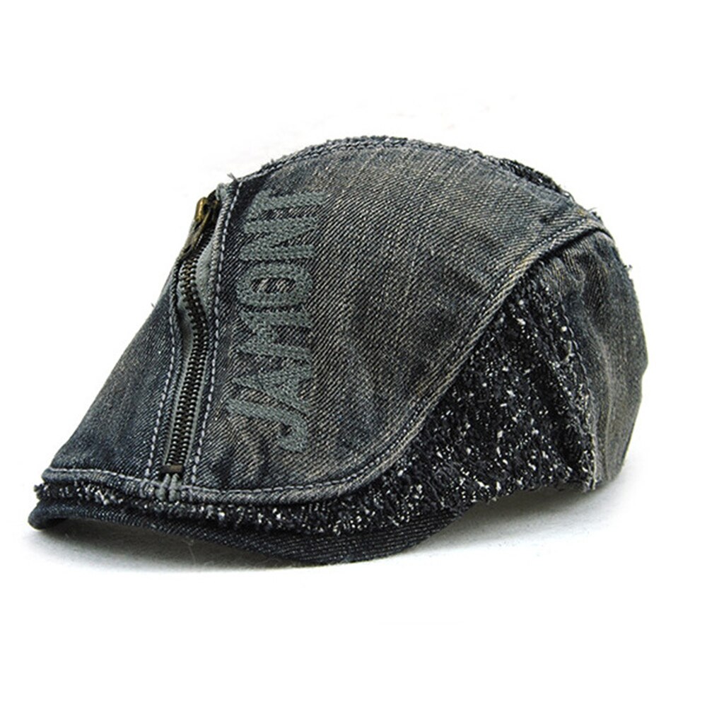 Märkestvättad denim tidningspojkemössor män casual golf peaked hatt vintage baker boy keps andnäbb visir cabbie hattar för kvinnor: Svart