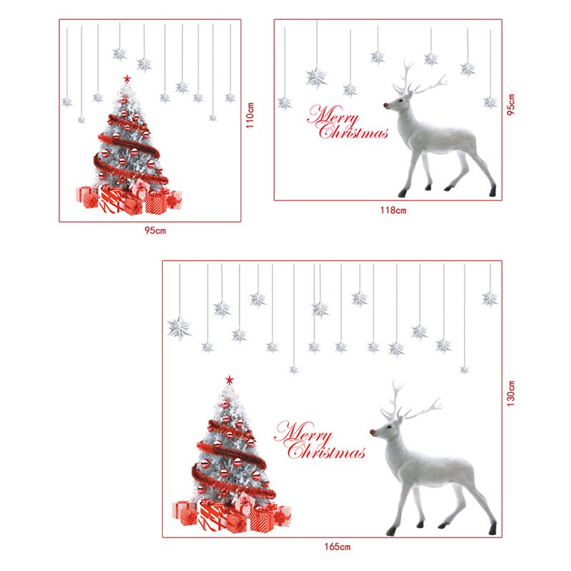 2Pcs Removable Christmas Wall Art Stickers DIY Window Mural Decals Reindeer Xmas Tree Snowflakes Home Decoration Wallpaper