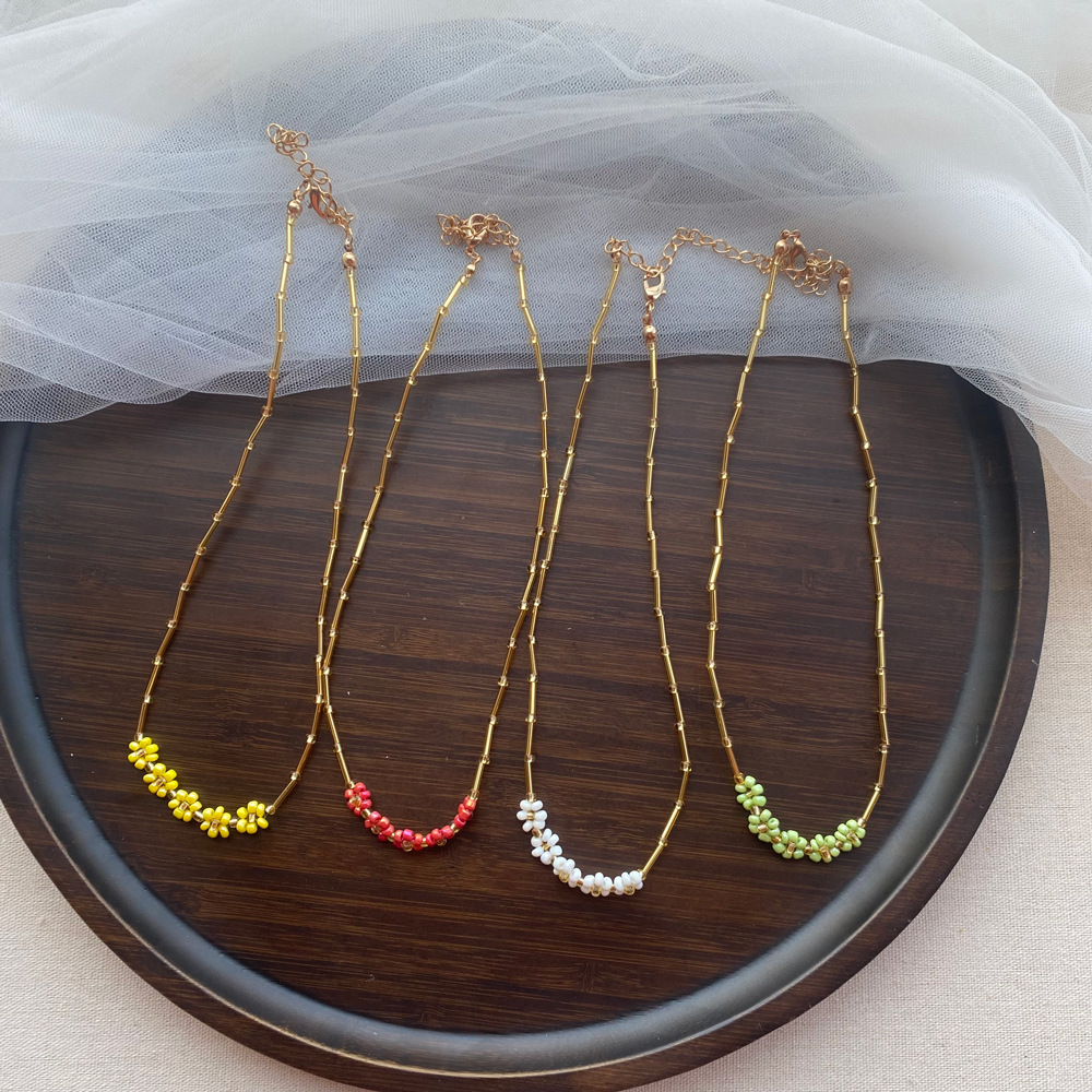 2022 Korean Wave Early Spring Bamboo Flower Necklace Female Colorful Popular INS Trend Jewelry Girlfriend
