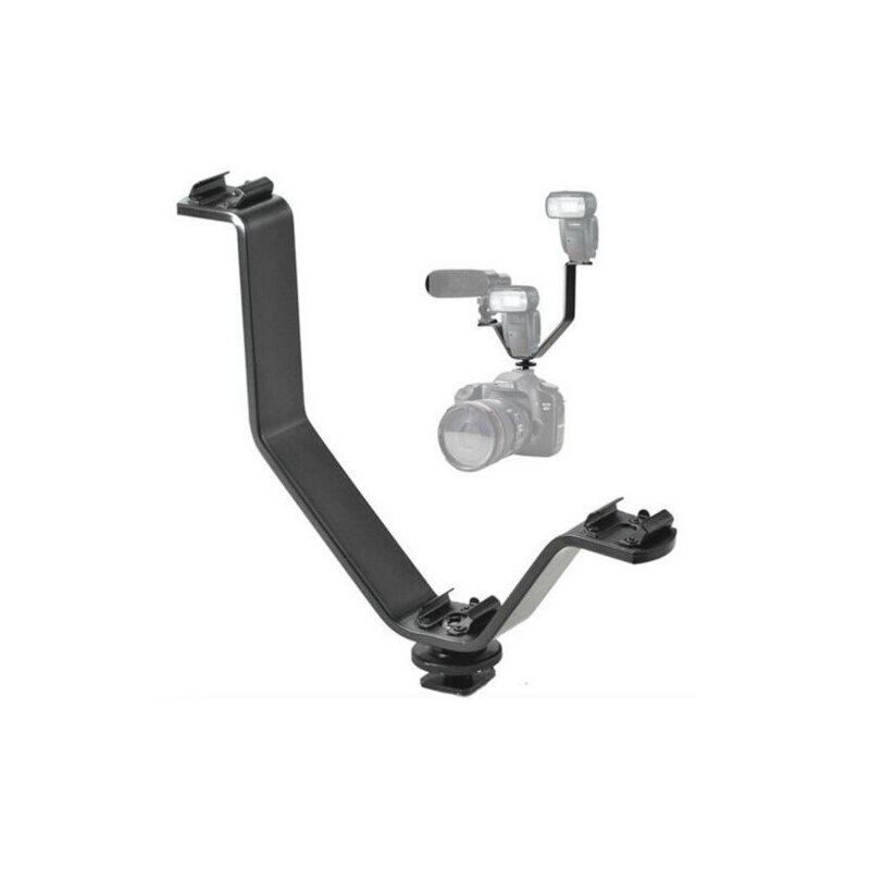 three in one metal shoe "V" shape flash stand braket mount adapter 1\4 screw Microphone, Flash, LED Camera Lamp