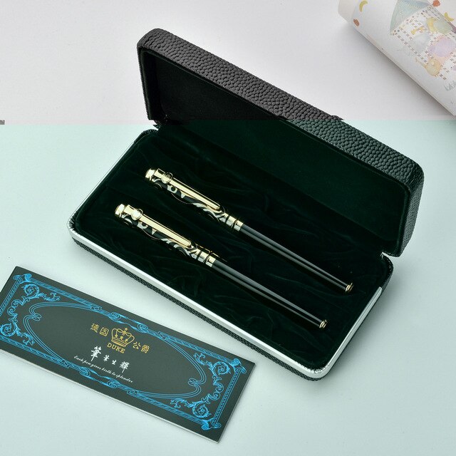 2pcs/lot Duke Luxury Gold 0.5MM Fountain Pen + 0.7mm Roller Ball Pen for Lovers Pens Christmas: White