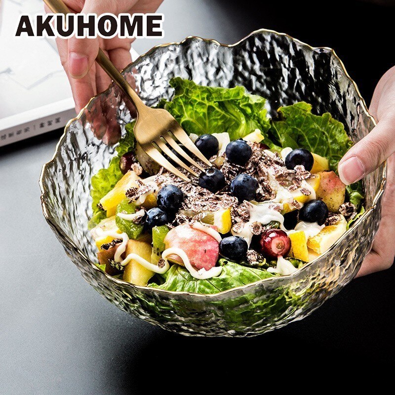 Europeisk stil gylden glassbolle grønnsaker frukt salatskål glass originalitet hammerformet dessertskål