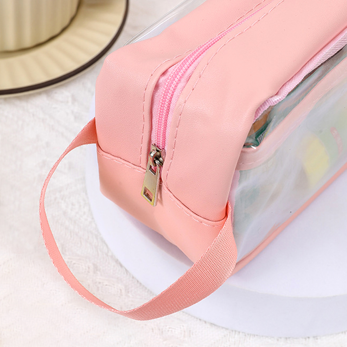 1 szt. piórnik w kształcie makaronika, przezroczysty, wodoodporny piórnik, stylowe i przenośne przybory szkolne, niezbędne przed rozpoczęciem roku szkolnego