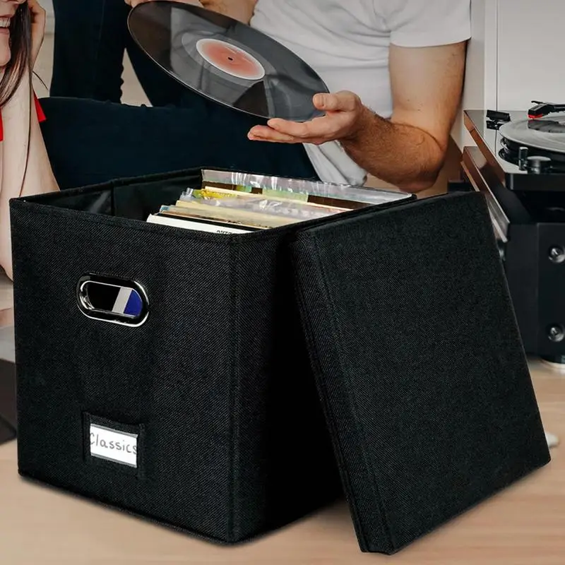 Boîte de rangement pour disques vinyles jusqu'à 50+ 12 pouces, caisse pour disques, stockage d'album LP, boîtes de rangement en tissu avec couvercles