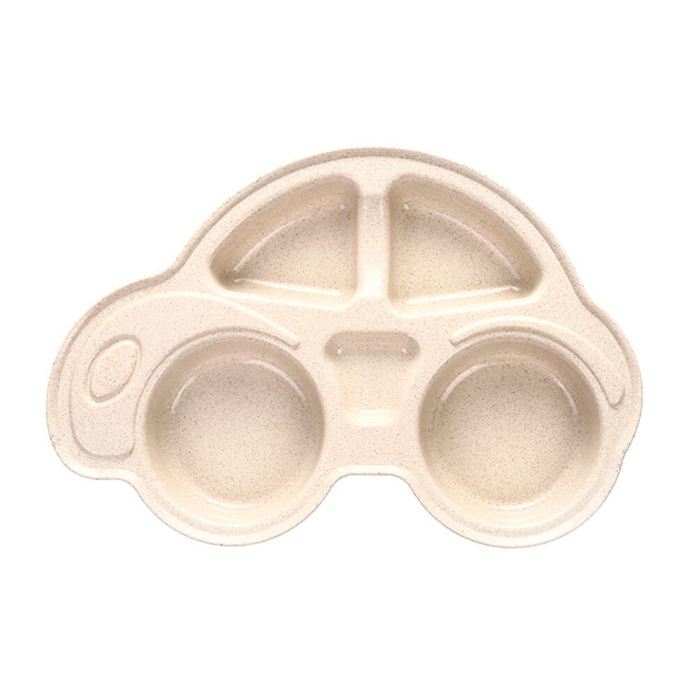 Cartoon Baby Peuter Platen Schotel Voedsel Fruit Lade Kid&#39;s Auto Vorm Kom Tarwe Stro Kind Voeden Plaat Servies: Beige