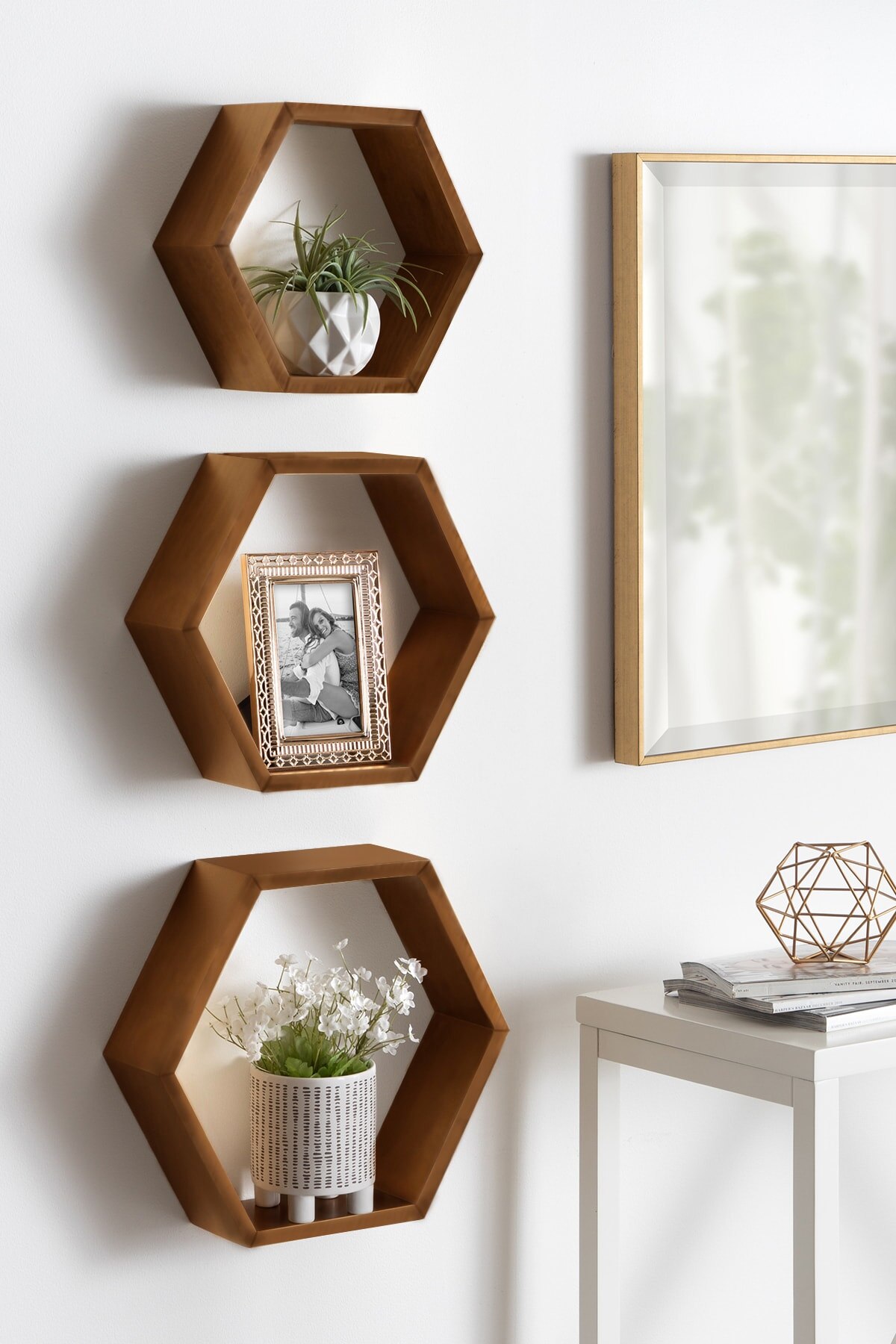 Wooden Shelves 3 Pcs Handmade Decorative Nordic Wall Rack Natural Rustic Wood Storage Box Organizer Home Office Household Item: Brown