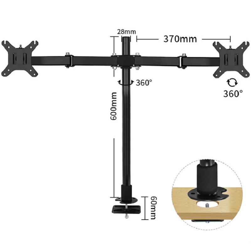 Escritorio de movimiento completo de 360 grados soporte de Monitor doble soporte 14 "-32" LCD LED perforación brazo para montaje de Monitor de carga 7kg