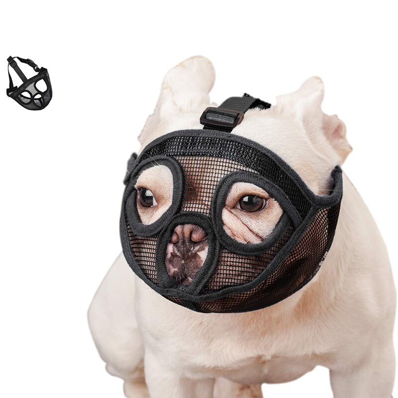 Short Snout Dog Muzzles- Adjustable Breathable Mesh Bulldog Muzzle for Biting Chewing Barking Training Dog Mask