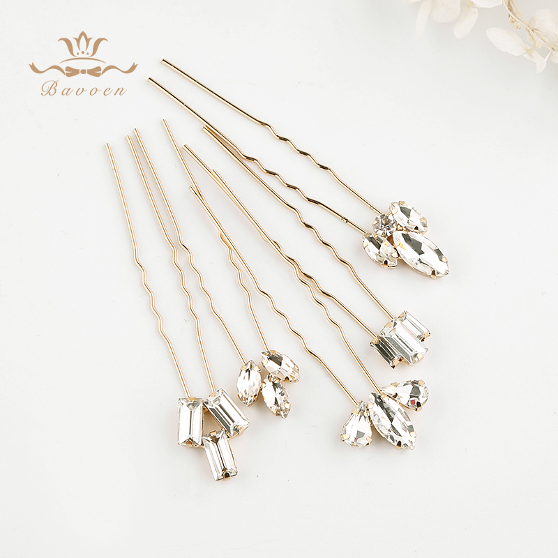 Women Sparkling Crystal Wedding Hair Accessories Handmade Gold Hair Sticks European Pearls Hairbands Hairpins