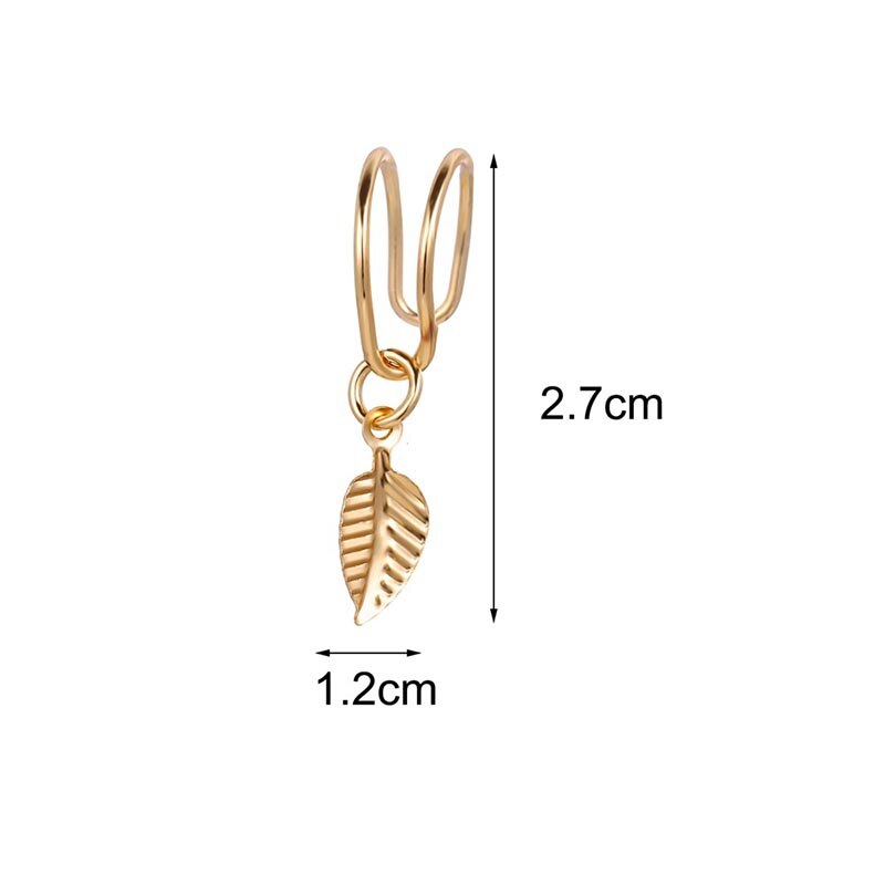 Gold Leaf Clip Earring For Women Without Piercing Puck Rock Vintage Crystal Ear Cuff Girls Jewerly: Gold-color