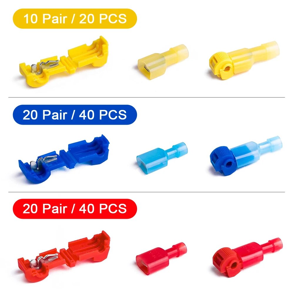 100pcs/50pairs T-Tap Wire Connectors, T Tap Electrical Connectors Quick Wire Splice Taps and Insulated Male Quick Disconnect: Red