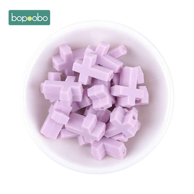 Bopoobo Silicone Cartoon Cross Baby Teether 20pc Silicone Bead BPA Free Baby Teething Beads Silicone Baby Food Grade Teether: Candy purple  cross