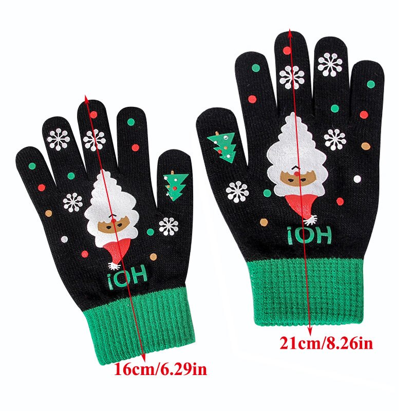 Guantes con estampado de Papá Noel para hombre y mujer, guantes de lana con estampado de dibujos animados, para estudiantes al aire libre, 1 par