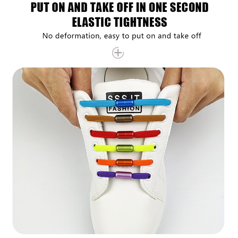 1 par flad elastisk låsende snørebånd uden binde snørebånd børn voksne unisex sneakers sko snørebånd