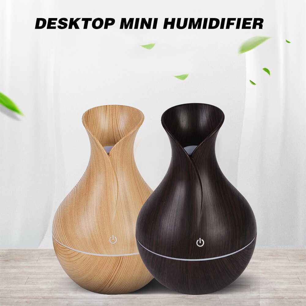 Colorful LED Light Electric Humidifier Aroma Oil Diffuser Ultrasonic Wood Grain Air Humidifier USB Mini Mist Maker for home