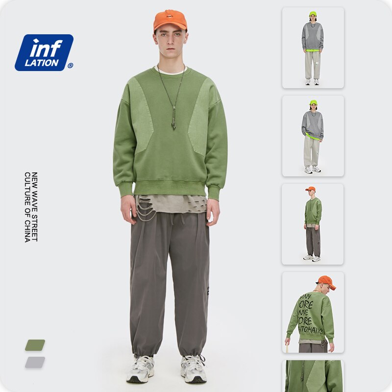 Inflation dreng sweatshirt streetwear grøn sweatshirt herre fleece farve blokbogstaver hip hop oversize sweatshirt mand 1406w