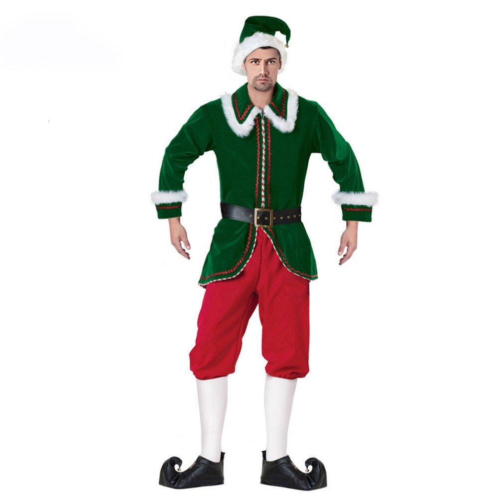 M-3XL Christmas Santa Claus Costume Adult Set With Belt Hat Pants Shoe Covers Novelty Costume Clothes Suit Cosplay Christmas Set