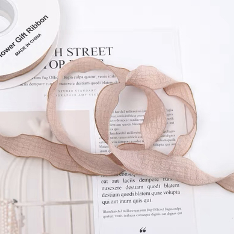 10 Yards Handmade Frayed Edged Chiffon Silk Ribbons DIY Wedding Invitation Wrapping Bouquets Packaging Party Decorations: NICKEL