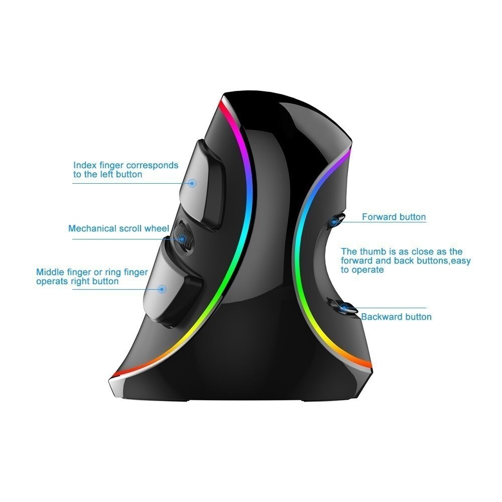Deluxe vertikale kabelgebundene rgb-gaming-maus mit led-hintergrundbeleuchtung, ergonomisch, für laptop und pc