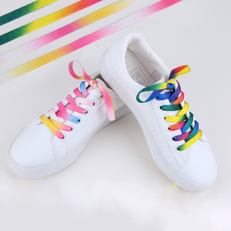 Cordones de colores para zapatillas de deporte, cordones planos con estampado de gradiente de arcoíris, colores cromáticos, 110CM, 2 uds.