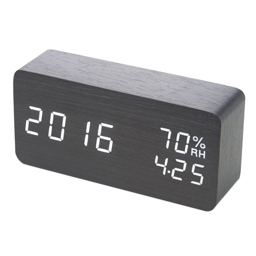 Bedroom Alarm Clock Home Bedside Desktop Wood Alarm Clock Living Room Multifunction Electronic LED Display Desk Alarm Clock: White light
