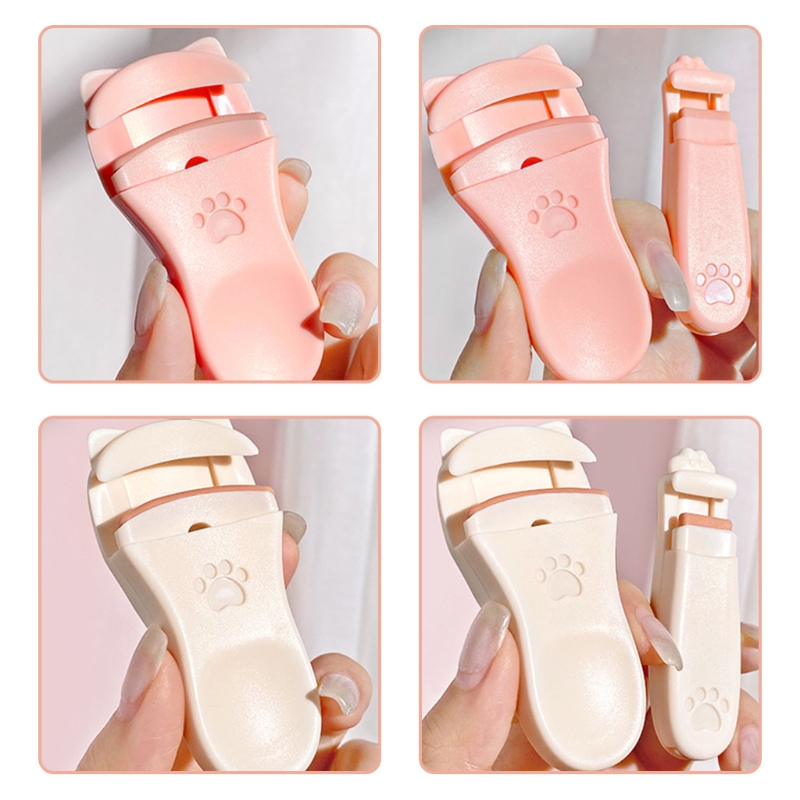 Bigoudi de cils à grand Angle avec patte de chat mignon, avec Mini Clip d'angle partiel, outils de recourbage de cils portables, 2 pièces