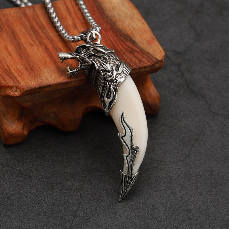 2022 Punk Cool Brave Men Wolf Teeth Pendant Necklace Women Men Lucky Jewelry Vintage Imitation Tooth Amulet Pendant Necklace: 6
