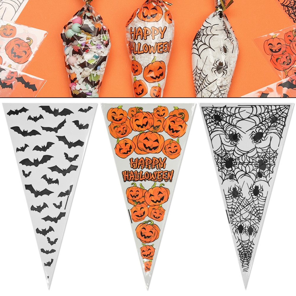 50 Uds. Bolsas en forma de cono para Halloween, araña murciélago calabaza, bolsas triangulares para dulces, bolsas de para Halloween, bolsas para , golosinas o dulces