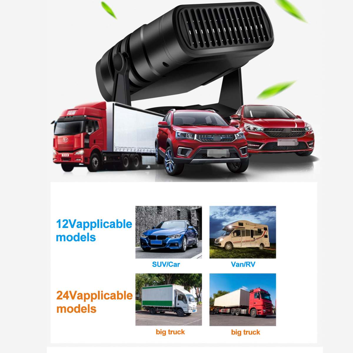 12V 24V 500W Car Heater Portable 360° Adjustmen 4 IN 1 Electric Heater Cooling Fan Air Purifier Windscreen Defogging Defrost