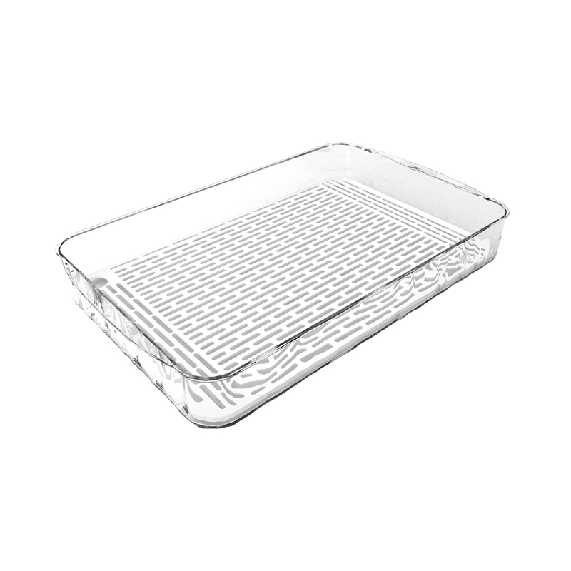 Bandeja de almacenamiento de drenaje de vajilla transparente, bandeja para fregadero de cocina, bandeja de frutas para sala de estar, organizador de artículos de tocador para baño, PET