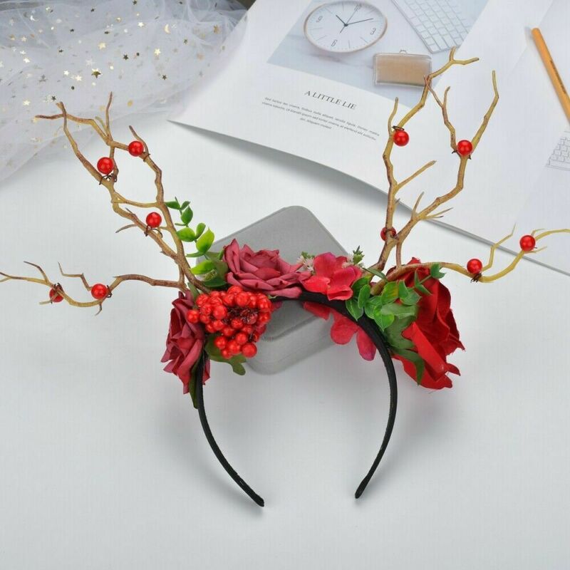 Corona de guirnaldas para niña y mujer, diadema con ramas góticas, flores, disfraz cuernos de Navidad, corona de guirnaldas para el pelo para niña, corona Floral, accesorios para el cabello