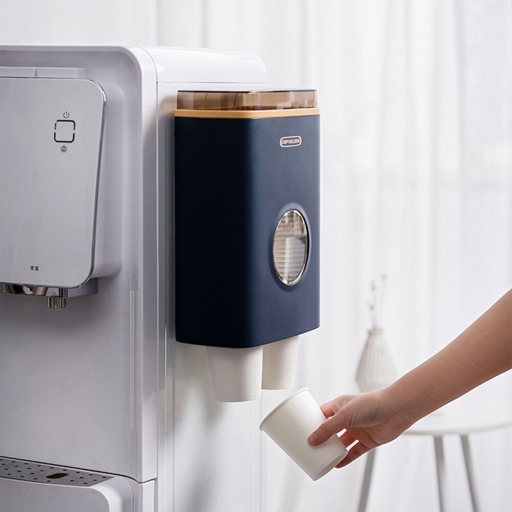 Practical Paper Cup Rack Disposable Cup Dispenser Automatic Water Cup Holder for Home Office Restaurant (Dark Blue)