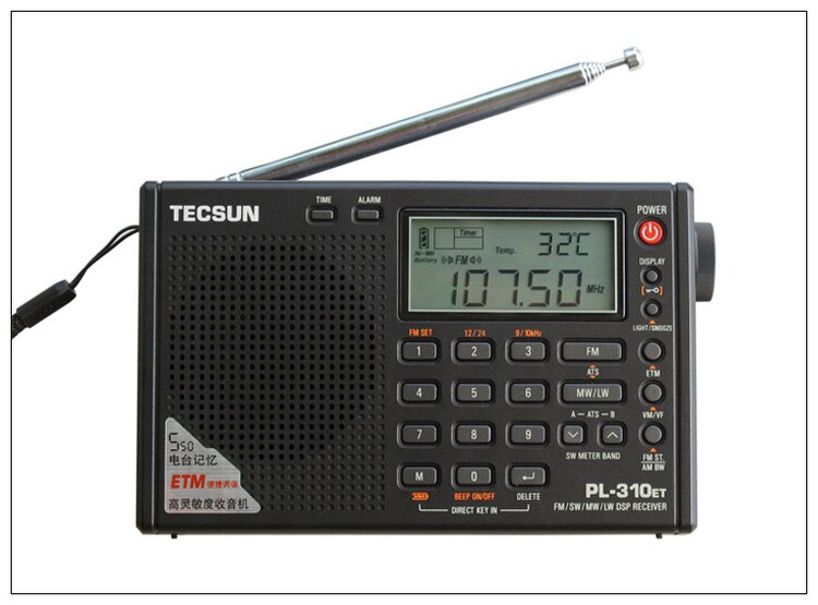TECSUN PL-310ET FM AM MW SW LW DSP Ontvanger WERELDONTVANGER Kortegolf RADIO Digitale Demodulatie Stereo Radio Receiver: Black
