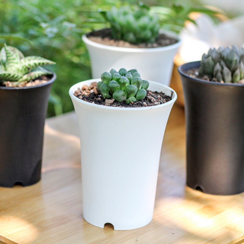 Lavabo de pelo antiguo para plantas suculentas, lavabo Vientiane, maceta de plástico redonda gruesa mate de cintura alta, jardinería en blanco y negro