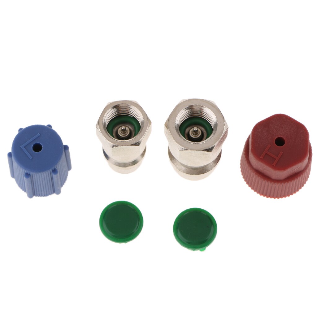 1 sæt ac fitting port adapter eftermontering  r12 to accept  r134 high low side a/c retrofits adaptere fittings 1/4 sae  to 7/16 " 20 unf
