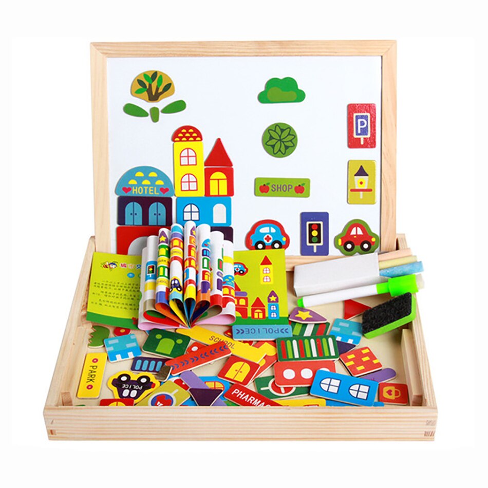 Wood Learning Educational Puzzle Toys Wooden Magnetic 3D Figure Animals Vehicle Circus Drawing Board Toy For Children Kid: Color 7