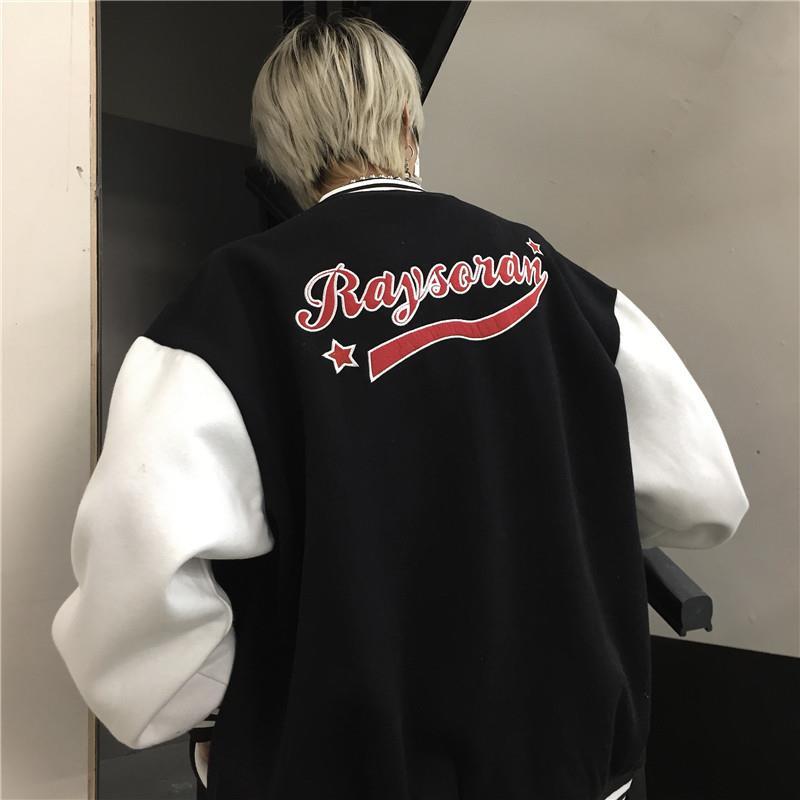 Lente Herfst Jas Amerikaanse Baseball Bomber Jacket Losse Letter R Vrouwen Koppels Tops Harajuku Plus Size Vrouwelijke Jas Streetwear: Black / M