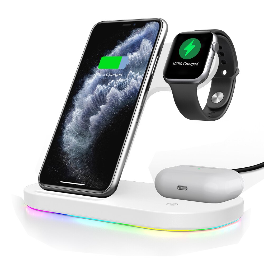 15w qi hurtig trådløs ladestativ til iphone 12 11 xr x 8 apple watch 3 in 1 ladestasjon for airpods pro iwatch: Stil 1 15w hvit