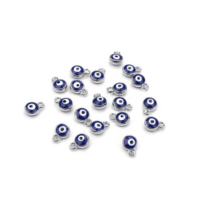 30pcs/lot LUCKY EYE turkey evil eye gold /silver Color tone charms connectors beads for diy bracelet bangle jewelry accessories: silver