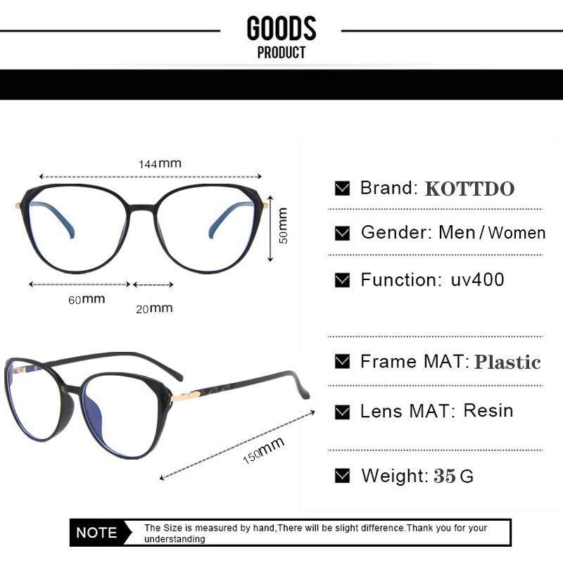 Anti-Blue Light Optical Myopia Eyeglasses Women Computer Prescription Glasses Classic Square Plastic Frame Tr90